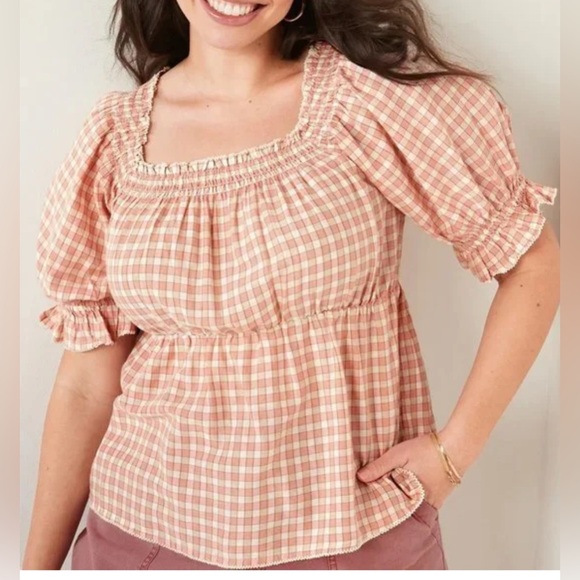 Old Navy Smocked Puff Sleeve Babydoll Top - Picture 1 of 10